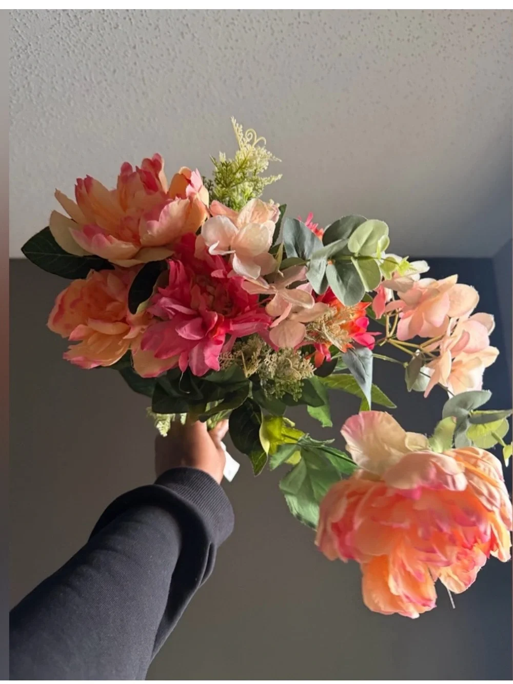 Pink and Peach Faux Peony Bouquet NWT